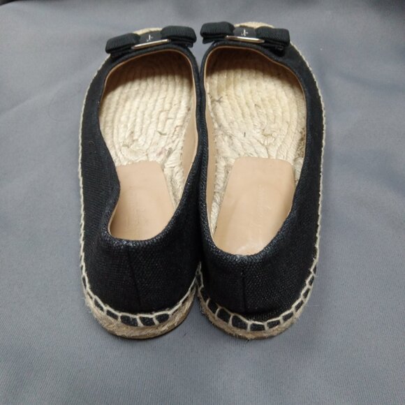 Salvatore Ferragamo Black Canvas Espadrille Ballet Flats LOGO Bow US 9M Spain - Picture 4 of 12